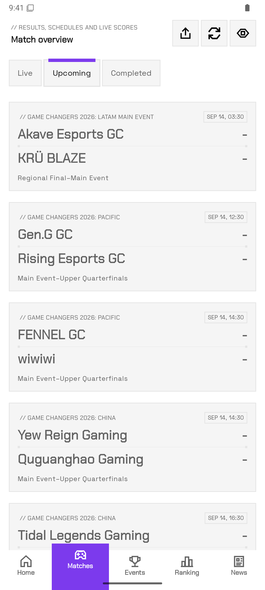 Valorant Esports app interface